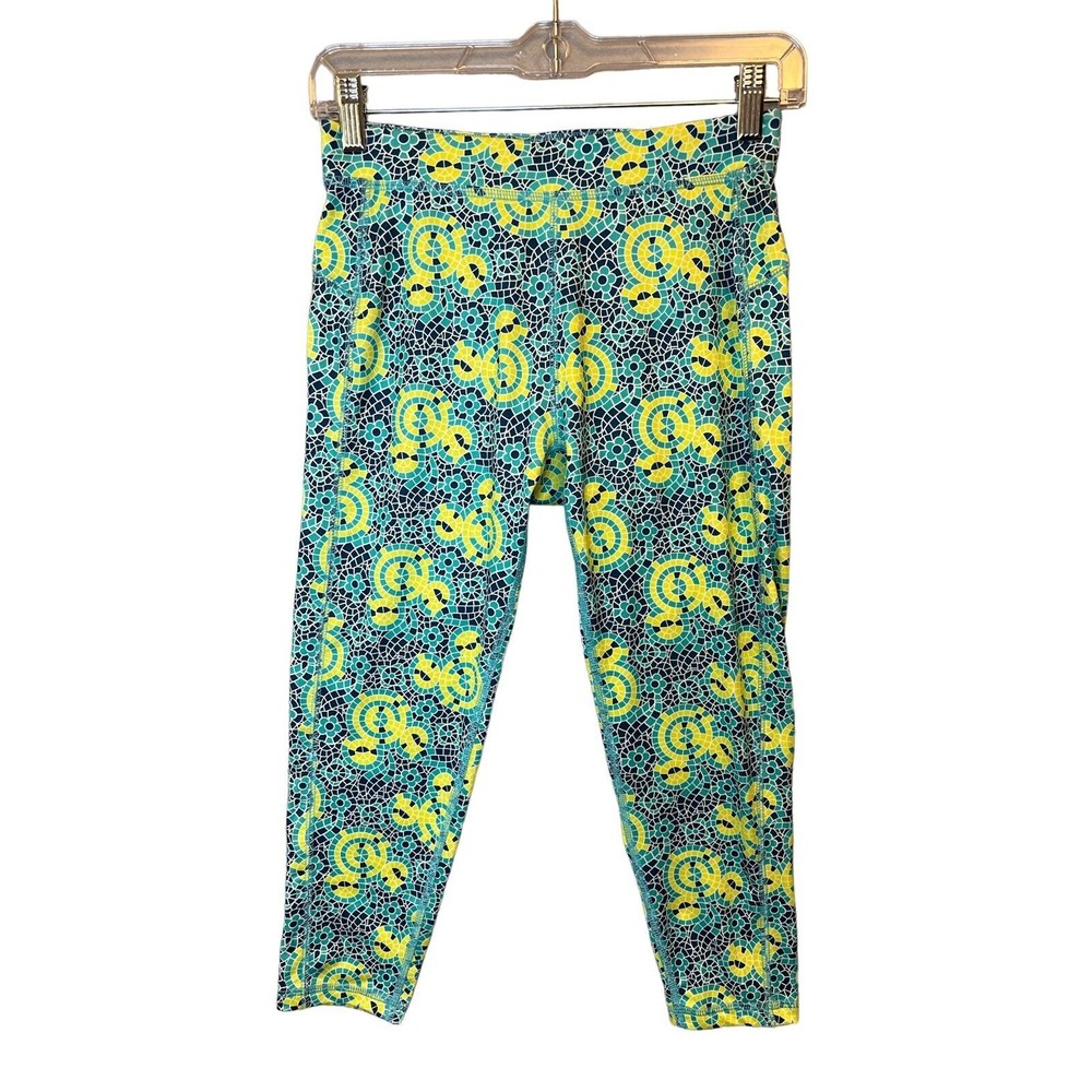 Disney Parks Capri Leggings Womens Size XS Stain Glass Mickey Mouse Aqua‎